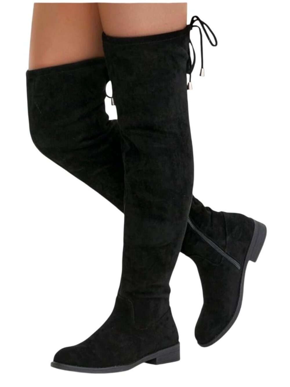 Dream Pairs 11 Over-The-Knee Black Lace-Up Boots Suede Stretch Stylish Streetwea